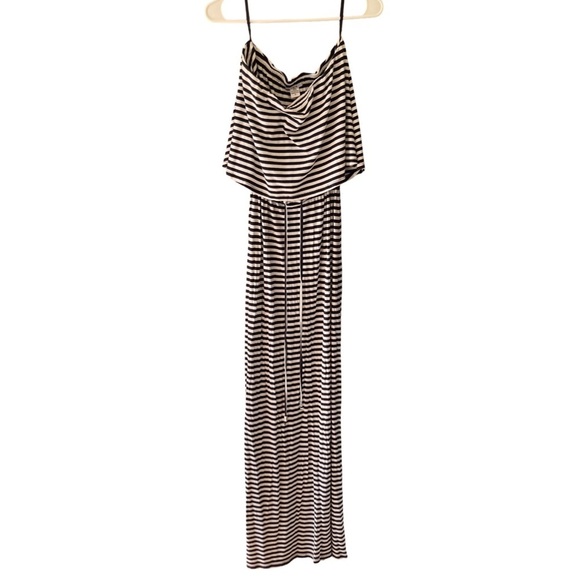 BAR III Tiered Strapless Maxi Dress | Black White Stripe | Size Medium - Picture 3 of 13